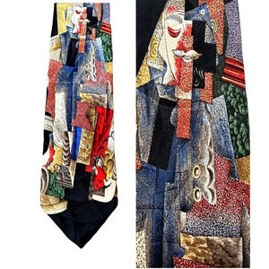 Rare• Picasso Collection Tie Handmade SILK "man with pipe"‎ 60L Collectable